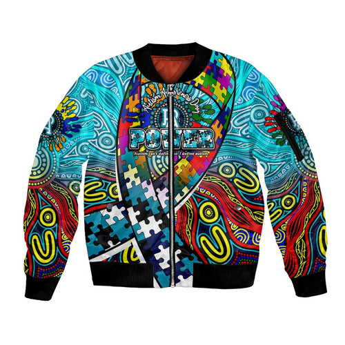 Autism Awareness Australia Port Adelaide Power Sleeve Zip Bomber Jacket Aboriginal Indigenous Art