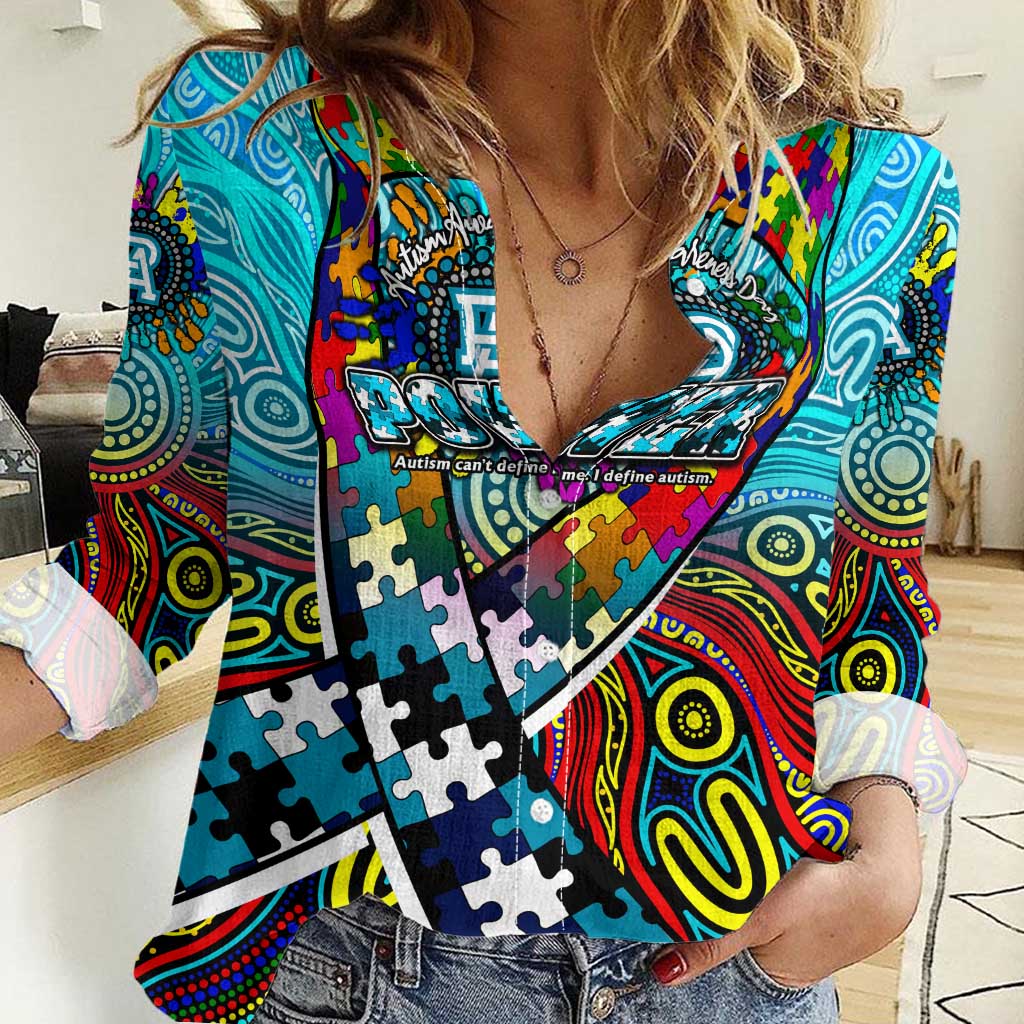 Autism Awareness Australia Port Adelaide Power Women Casual Shirt Aboriginal Indigenous Art