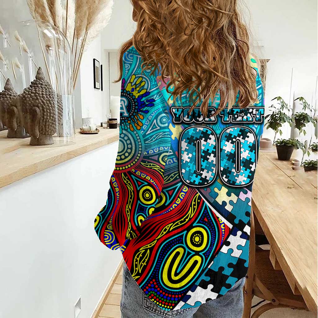 Autism Awareness Australia Port Adelaide Power Women Casual Shirt Aboriginal Indigenous Art