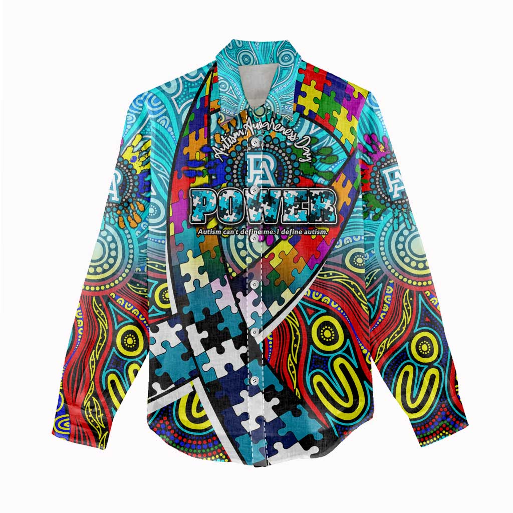Autism Awareness Australia Port Adelaide Power Women Casual Shirt Aboriginal Indigenous Art