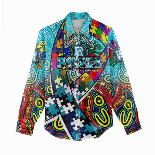 Autism Awareness Australia Port Adelaide Power Women Casual Shirt Aboriginal Indigenous Art