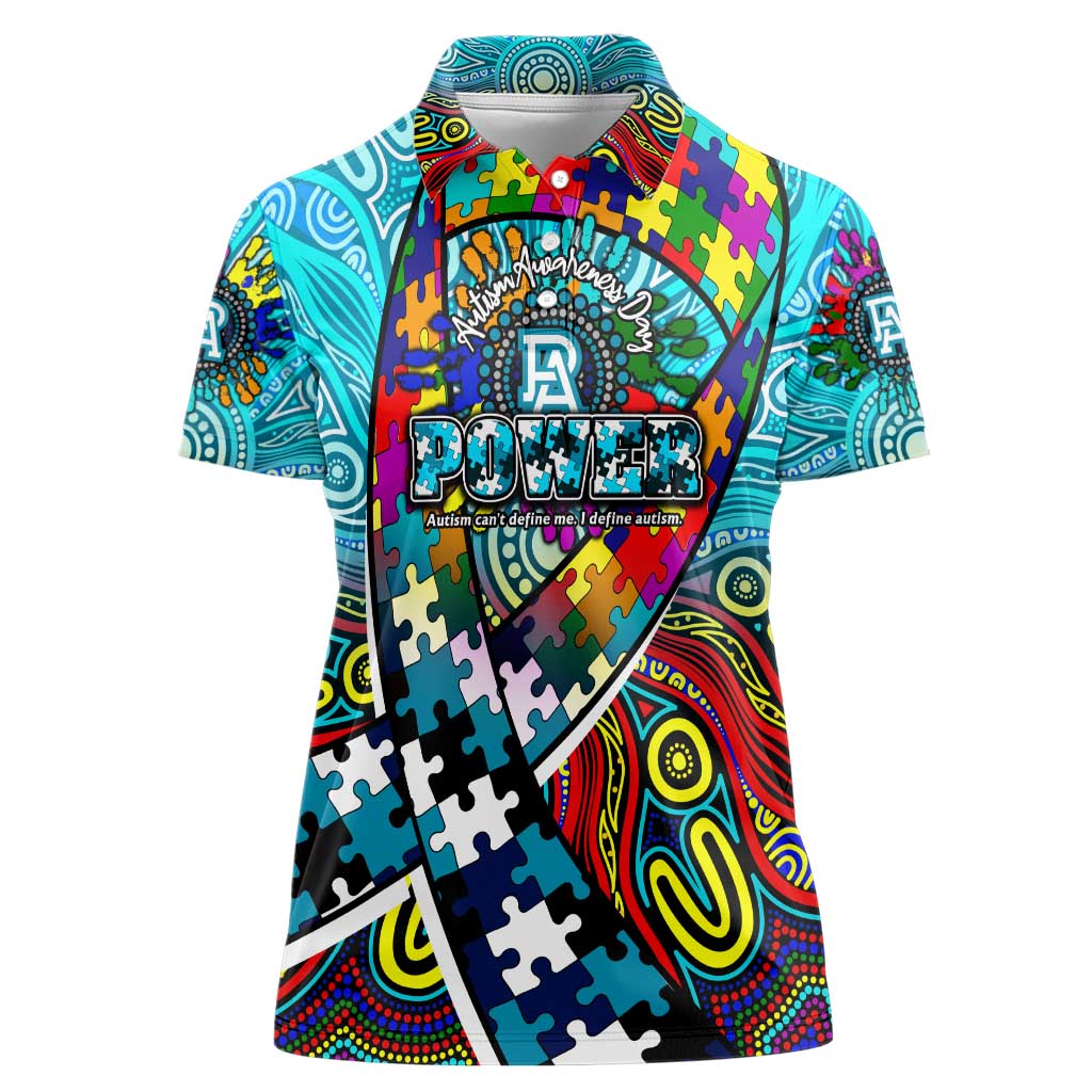 Autism Awareness Australia Port Adelaide Power Women Polo Shirt Aboriginal Indigenous Art