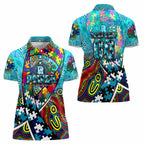 Autism Awareness Australia Port Adelaide Power Women Polo Shirt Aboriginal Indigenous Art