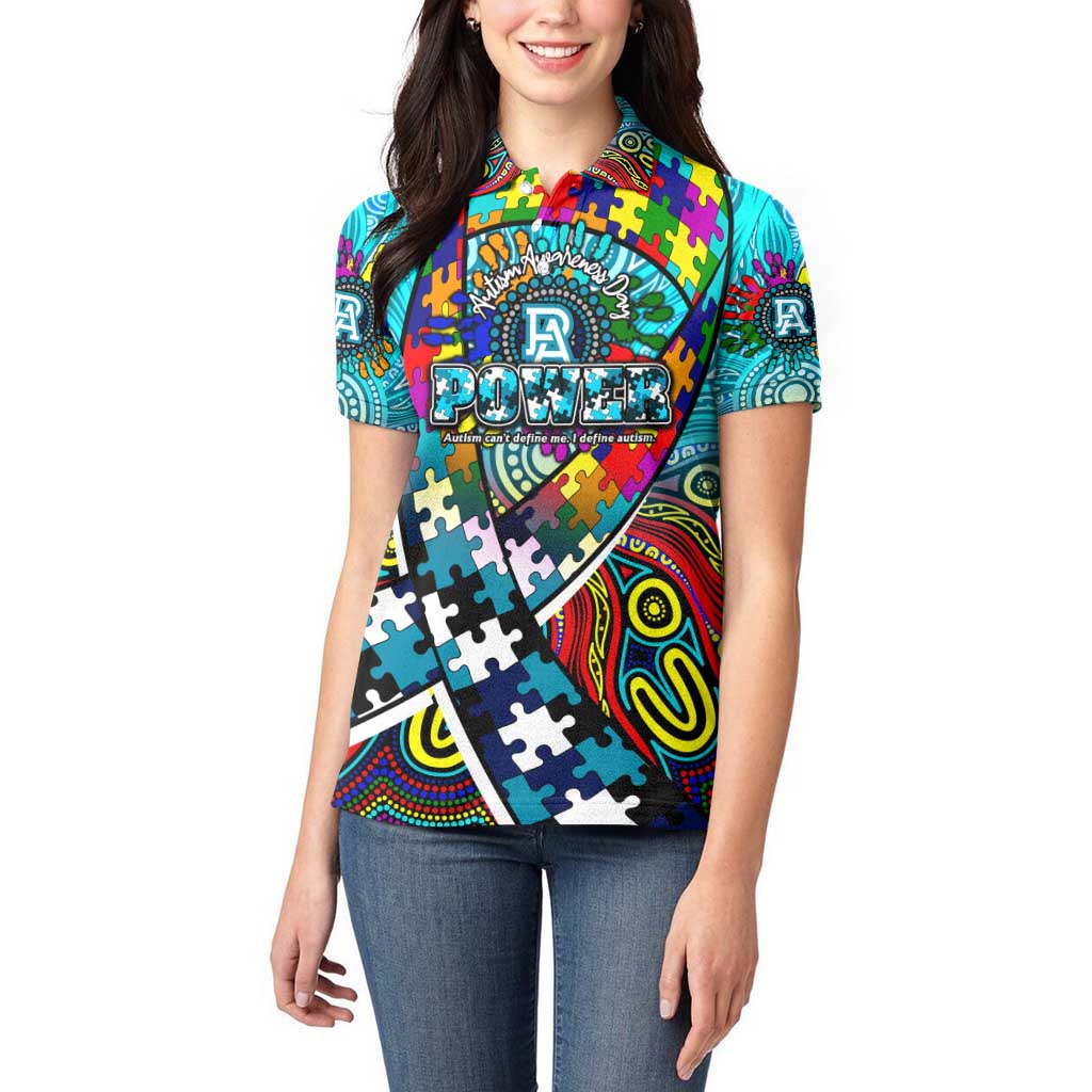 Autism Awareness Australia Port Adelaide Power Women Polo Shirt Aboriginal Indigenous Art