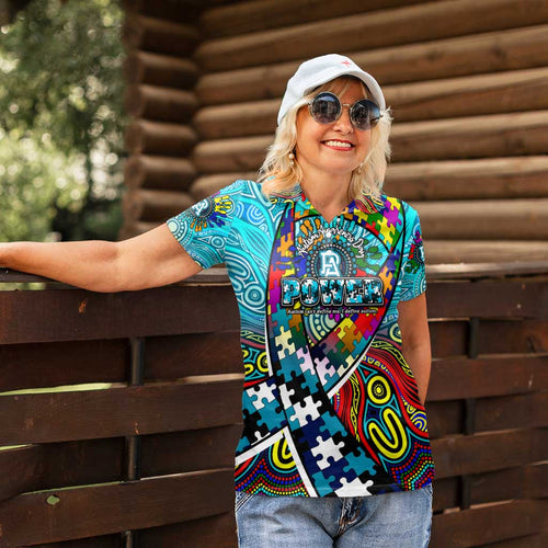 Autism Awareness Australia Port Adelaide Power Women Polo Shirt Aboriginal Indigenous Art