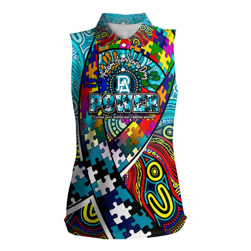 Autism Awareness Australia Port Adelaide Power Women Sleeveless Polo Shirt Aboriginal Indigenous Art