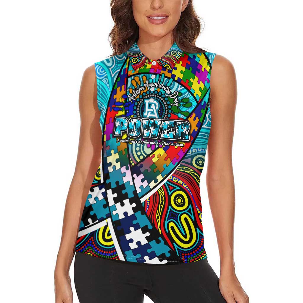 Autism Awareness Australia Port Adelaide Power Women Sleeveless Polo Shirt Aboriginal Indigenous Art