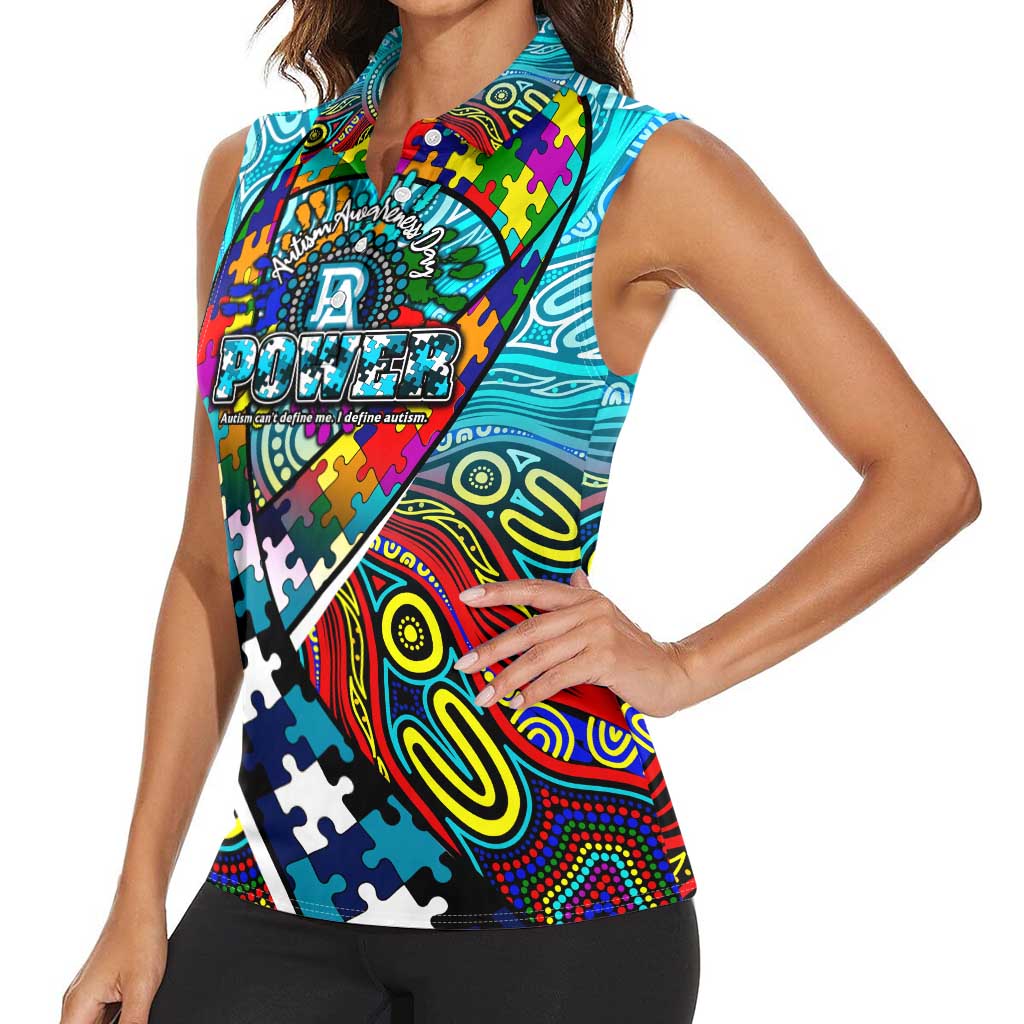 Autism Awareness Australia Port Adelaide Power Women Sleeveless Polo Shirt Aboriginal Indigenous Art