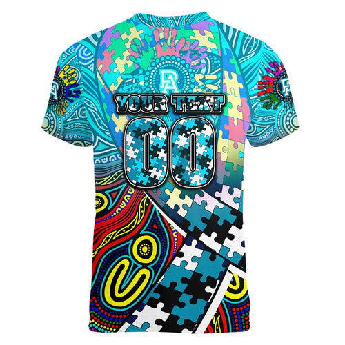 Autism Awareness Australia Port Adelaide Power Women V-Neck T-Shirt Aboriginal Indigenous Art