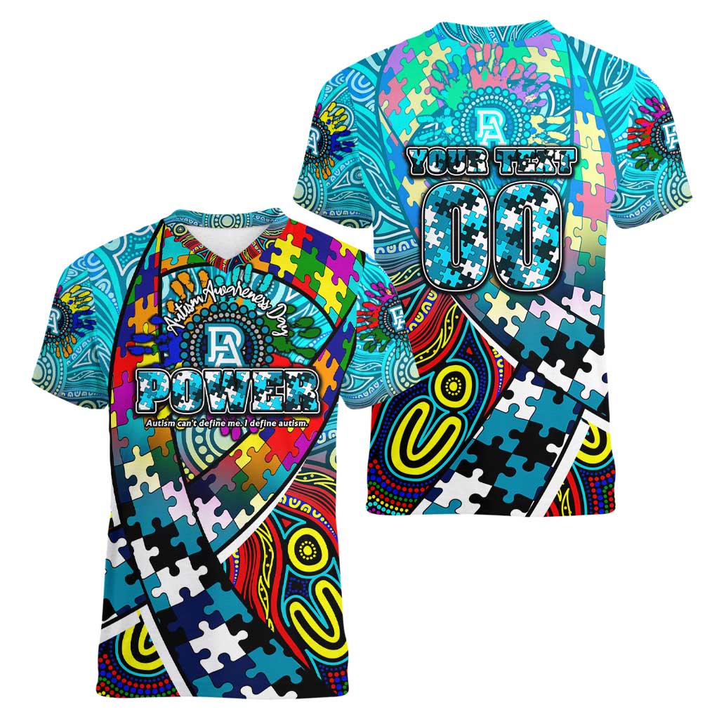 Autism Awareness Australia Port Adelaide Power Women V-Neck T-Shirt Aboriginal Indigenous Art