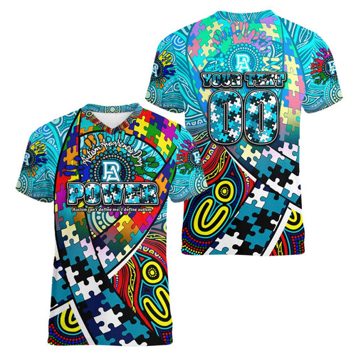 Autism Awareness Australia Port Adelaide Power Women V-Neck T-Shirt Aboriginal Indigenous Art