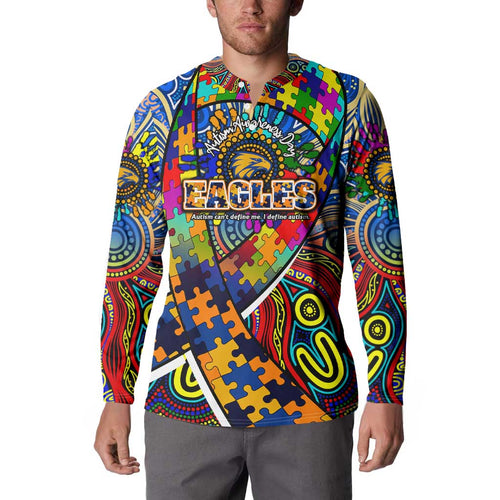 Autism Awareness Australia West Coast Eagles Button Sweatshirt Aboriginal Indigenous Art