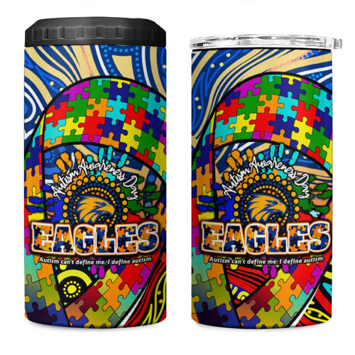 Autism Awareness Australia West Coast Eagles 4 in 1 Can Cooler Tumbler Aboriginal Indigenous Art