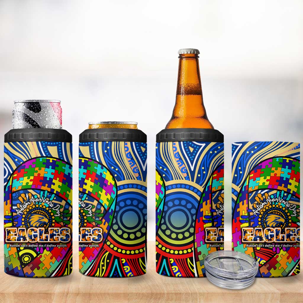 Autism Awareness Australia West Coast Eagles 4 in 1 Can Cooler Tumbler Aboriginal Indigenous Art