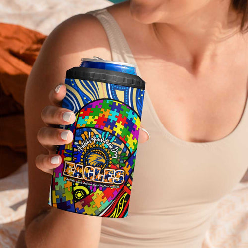 Autism Awareness Australia West Coast Eagles 4 in 1 Can Cooler Tumbler Aboriginal Indigenous Art