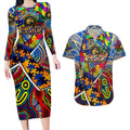 Autism Awareness Australia West Coast Eagles Couples Matching Long Sleeve Bodycon Dress and Hawaiian Shirt Aboriginal Indigenous Art