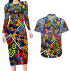 Autism Awareness Australia West Coast Eagles Couples Matching Long Sleeve Bodycon Dress and Hawaiian Shirt Aboriginal Indigenous Art