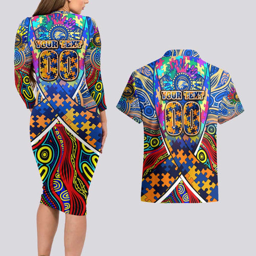 Autism Awareness Australia West Coast Eagles Couples Matching Long Sleeve Bodycon Dress and Hawaiian Shirt Aboriginal Indigenous Art