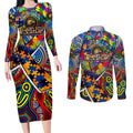 Autism Awareness Australia West Coast Eagles Couples Matching Long Sleeve Bodycon Dress and Long Sleeve Button Shirt Aboriginal Indigenous Art