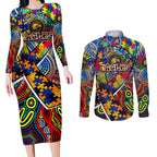 Autism Awareness Australia West Coast Eagles Couples Matching Long Sleeve Bodycon Dress and Long Sleeve Button Shirt Aboriginal Indigenous Art