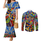 Autism Awareness Australia West Coast Eagles Couples Matching Mermaid Dress and Long Sleeve Button Shirt Aboriginal Indigenous Art
