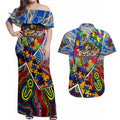 Autism Awareness Australia West Coast Eagles Couples Matching Off Shoulder Maxi Dress and Hawaiian Shirt Aboriginal Indigenous Art