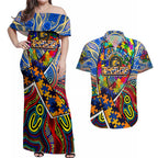 Autism Awareness Australia West Coast Eagles Couples Matching Off Shoulder Maxi Dress and Hawaiian Shirt Aboriginal Indigenous Art