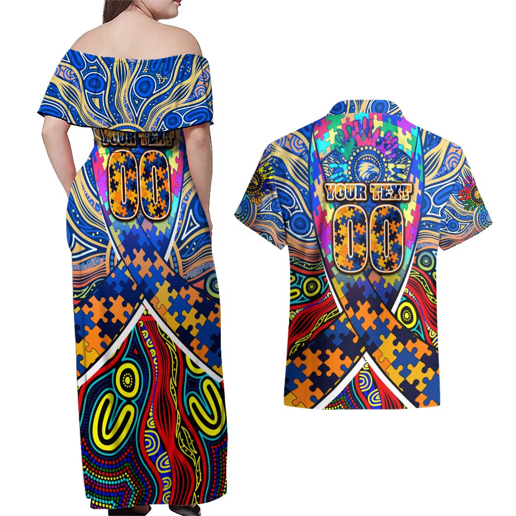 Autism Awareness Australia West Coast Eagles Couples Matching Off Shoulder Maxi Dress and Hawaiian Shirt Aboriginal Indigenous Art
