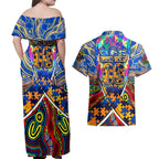 Autism Awareness Australia West Coast Eagles Couples Matching Off Shoulder Maxi Dress and Hawaiian Shirt Aboriginal Indigenous Art