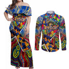 Autism Awareness Australia West Coast Eagles Couples Matching Off Shoulder Maxi Dress and Long Sleeve Button Shirt Aboriginal Indigenous Art