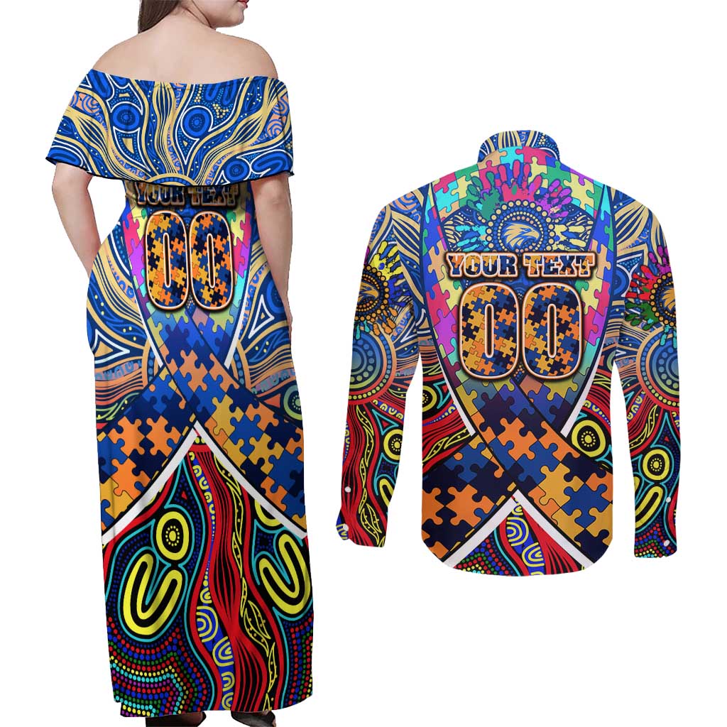 Autism Awareness Australia West Coast Eagles Couples Matching Off Shoulder Maxi Dress and Long Sleeve Button Shirt Aboriginal Indigenous Art