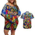 Autism Awareness Australia West Coast Eagles Couples Matching Off Shoulder Short Dress and Hawaiian Shirt Aboriginal Indigenous Art