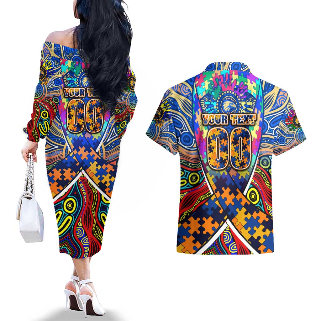Autism Awareness Australia West Coast Eagles Couples Matching Off The Shoulder Long Sleeve Dress and Hawaiian Shirt Aboriginal Indigenous Art