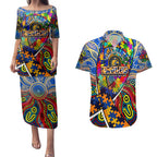 Autism Awareness Australia West Coast Eagles Couples Matching Puletasi and Hawaiian Shirt Aboriginal Indigenous Art