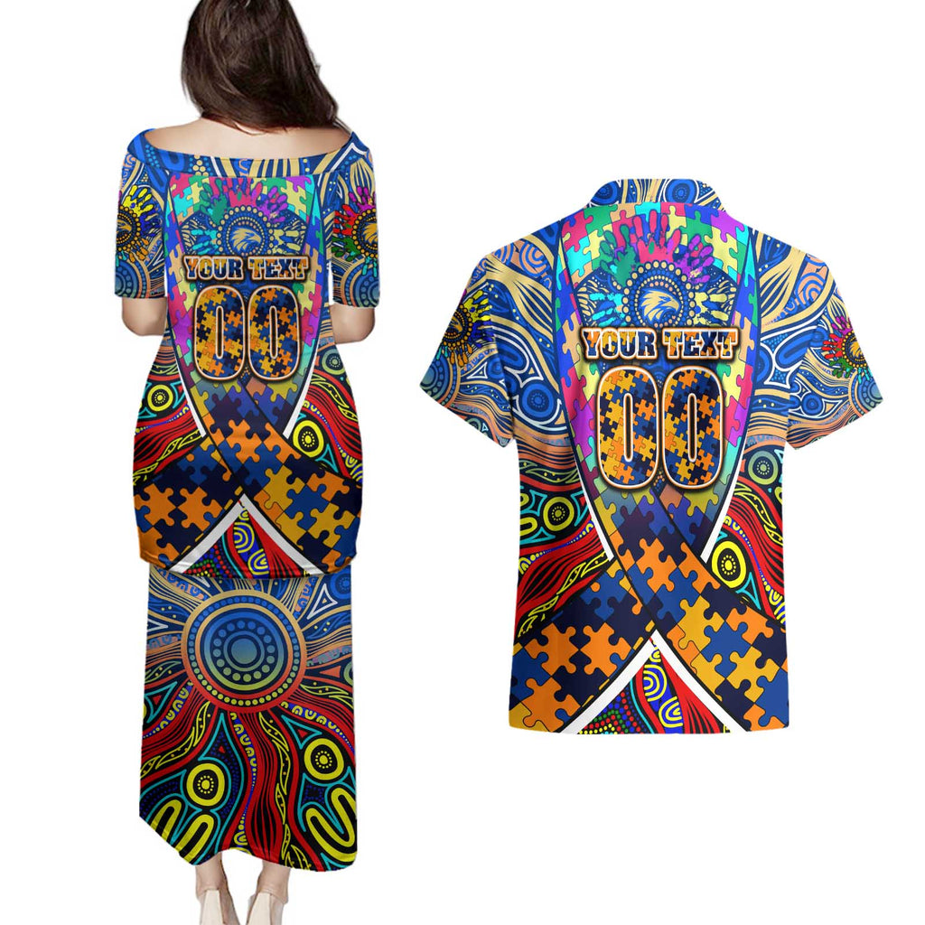 Autism Awareness Australia West Coast Eagles Couples Matching Puletasi and Hawaiian Shirt Aboriginal Indigenous Art