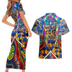 Autism Awareness Australia West Coast Eagles Couples Matching Short Sleeve Bodycon Dress and Hawaiian Shirt Aboriginal Indigenous Art