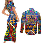 Autism Awareness Australia West Coast Eagles Couples Matching Short Sleeve Bodycon Dress and Long Sleeve Button Shirt Aboriginal Indigenous Art