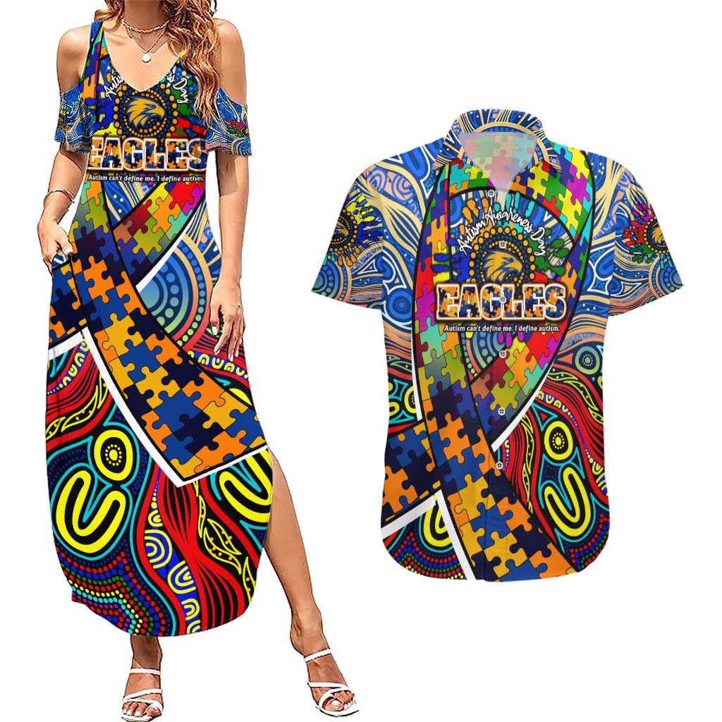 Autism Awareness Australia West Coast Eagles Couples Matching Summer Maxi Dress and Hawaiian Shirt Aboriginal Indigenous Art
