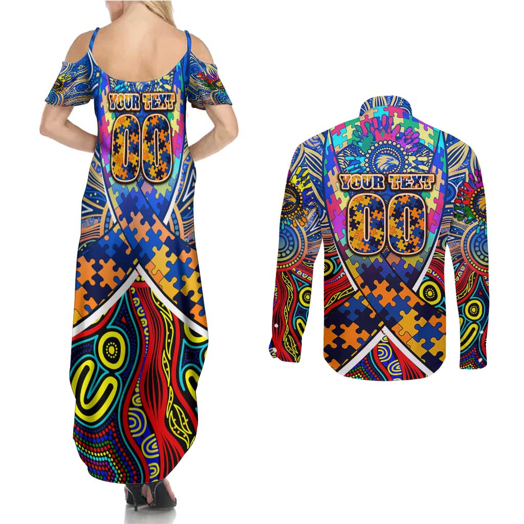 Autism Awareness Australia West Coast Eagles Couples Matching Summer Maxi Dress and Long Sleeve Button Shirt Aboriginal Indigenous Art