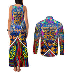 Autism Awareness Australia West Coast Eagles Couples Matching Tank Maxi Dress and Long Sleeve Button Shirt Aboriginal Indigenous Art