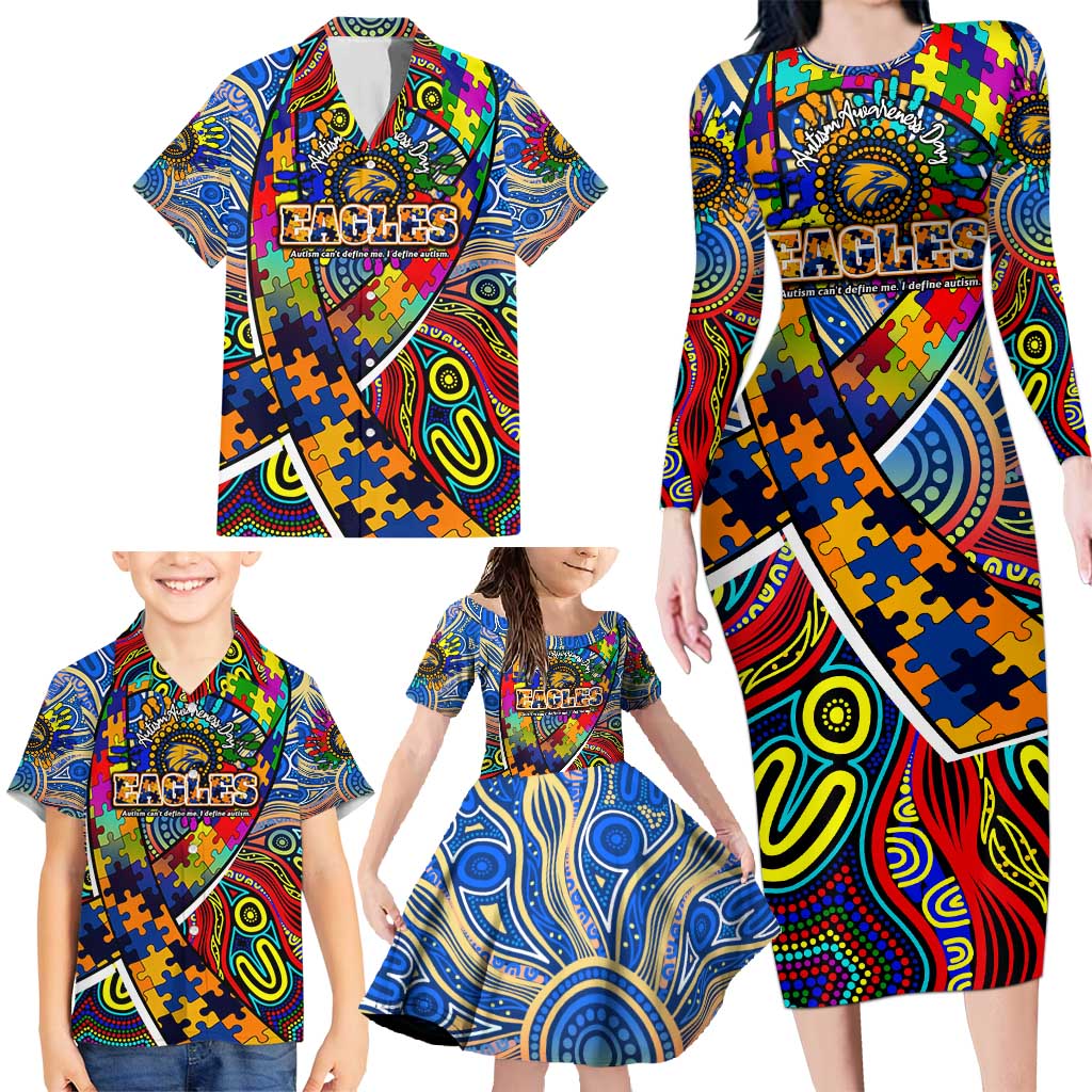 Autism Awareness Australia West Coast Eagles Family Matching Long Sleeve Bodycon Dress and Hawaiian Shirt Aboriginal Indigenous Art