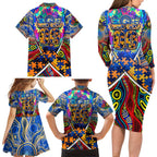 Autism Awareness Australia West Coast Eagles Family Matching Long Sleeve Bodycon Dress and Hawaiian Shirt Aboriginal Indigenous Art