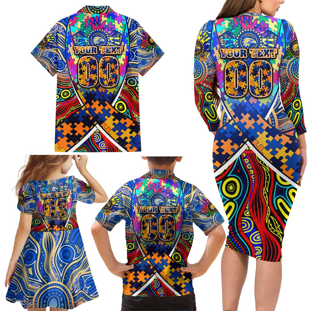 Autism Awareness Australia West Coast Eagles Family Matching Long Sleeve Bodycon Dress and Hawaiian Shirt Aboriginal Indigenous Art