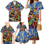 Autism Awareness Australia West Coast Eagles Family Matching Mermaid Dress and Hawaiian Shirt Aboriginal Indigenous Art