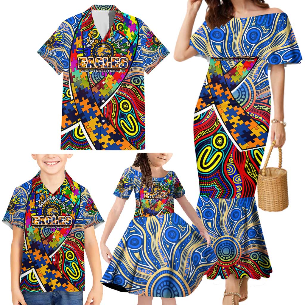 Autism Awareness Australia West Coast Eagles Family Matching Mermaid Dress and Hawaiian Shirt Aboriginal Indigenous Art