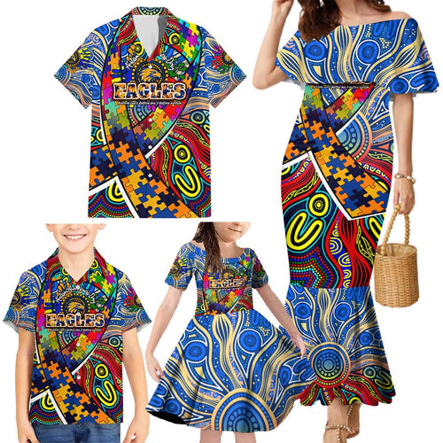 Autism Awareness Australia West Coast Eagles Family Matching Mermaid Dress and Hawaiian Shirt Aboriginal Indigenous Art