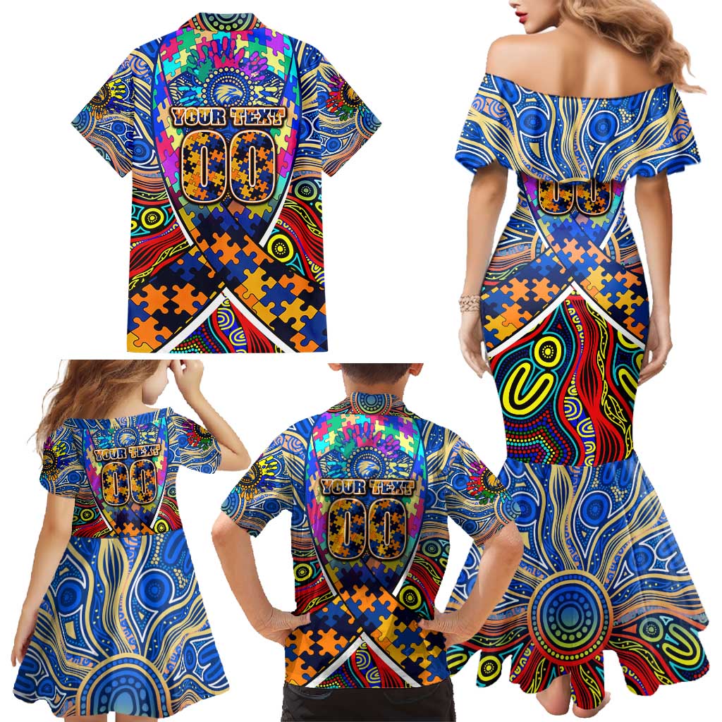 Autism Awareness Australia West Coast Eagles Family Matching Mermaid Dress and Hawaiian Shirt Aboriginal Indigenous Art