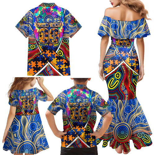 Autism Awareness Australia West Coast Eagles Family Matching Mermaid Dress and Hawaiian Shirt Aboriginal Indigenous Art
