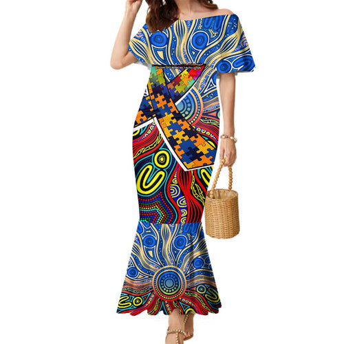 Autism Awareness Australia West Coast Eagles Family Matching Mermaid Dress and Hawaiian Shirt Aboriginal Indigenous Art