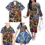 Autism Awareness Australia West Coast Eagles Family Matching Off The Shoulder Long Sleeve Dress and Hawaiian Shirt Aboriginal Indigenous Art